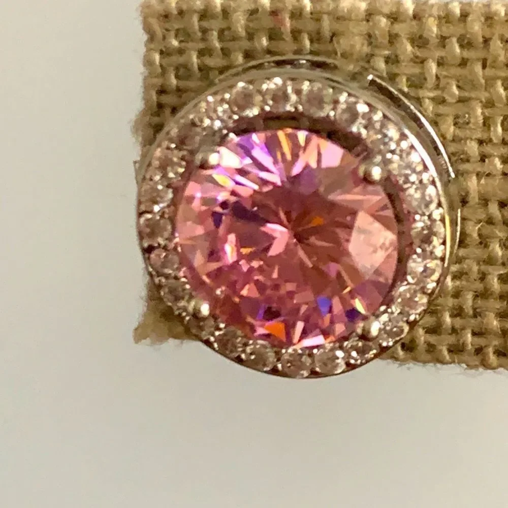 Big Bold Pink Power Crystal Round Studs with CZ Halo, Luxury Designer Style Gift